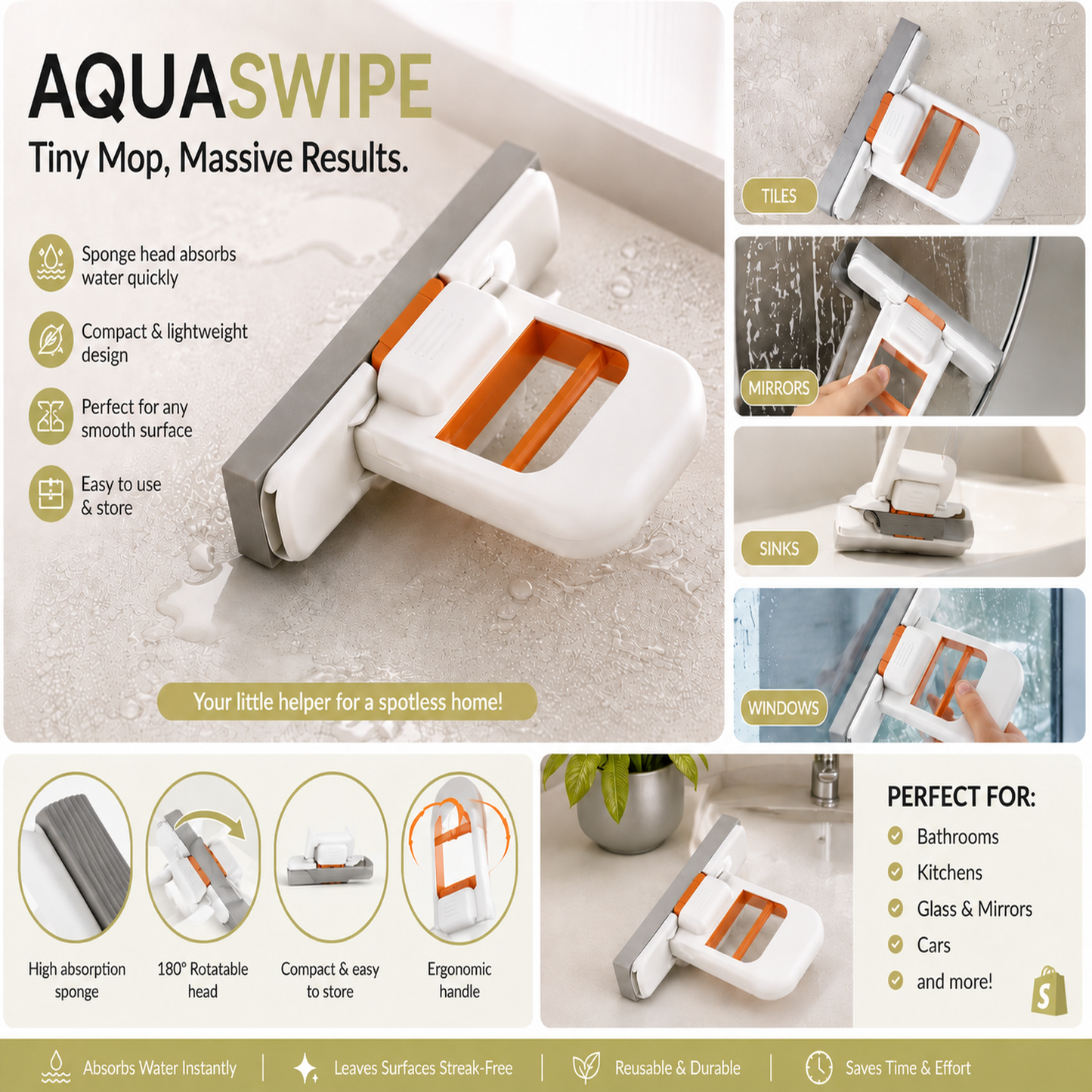 AquaSwipe™ | Mini Fregona Multiusos